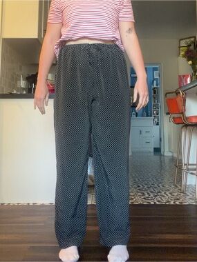 Vintage Black Polka Dot drawstring waist Pants - Classic Casual Fit